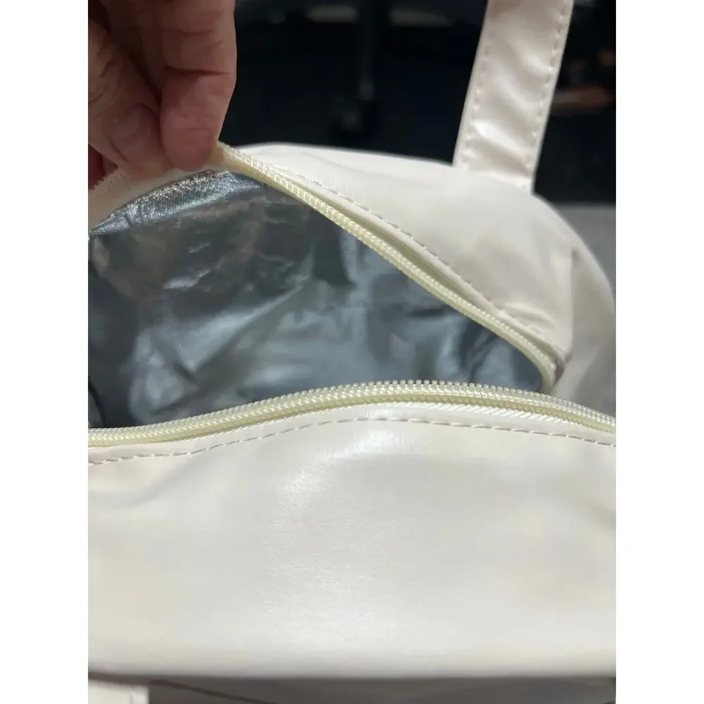 Insulated Lunch Bag for Women Cream Strawberry Embroidered Reusable Lunch Tote